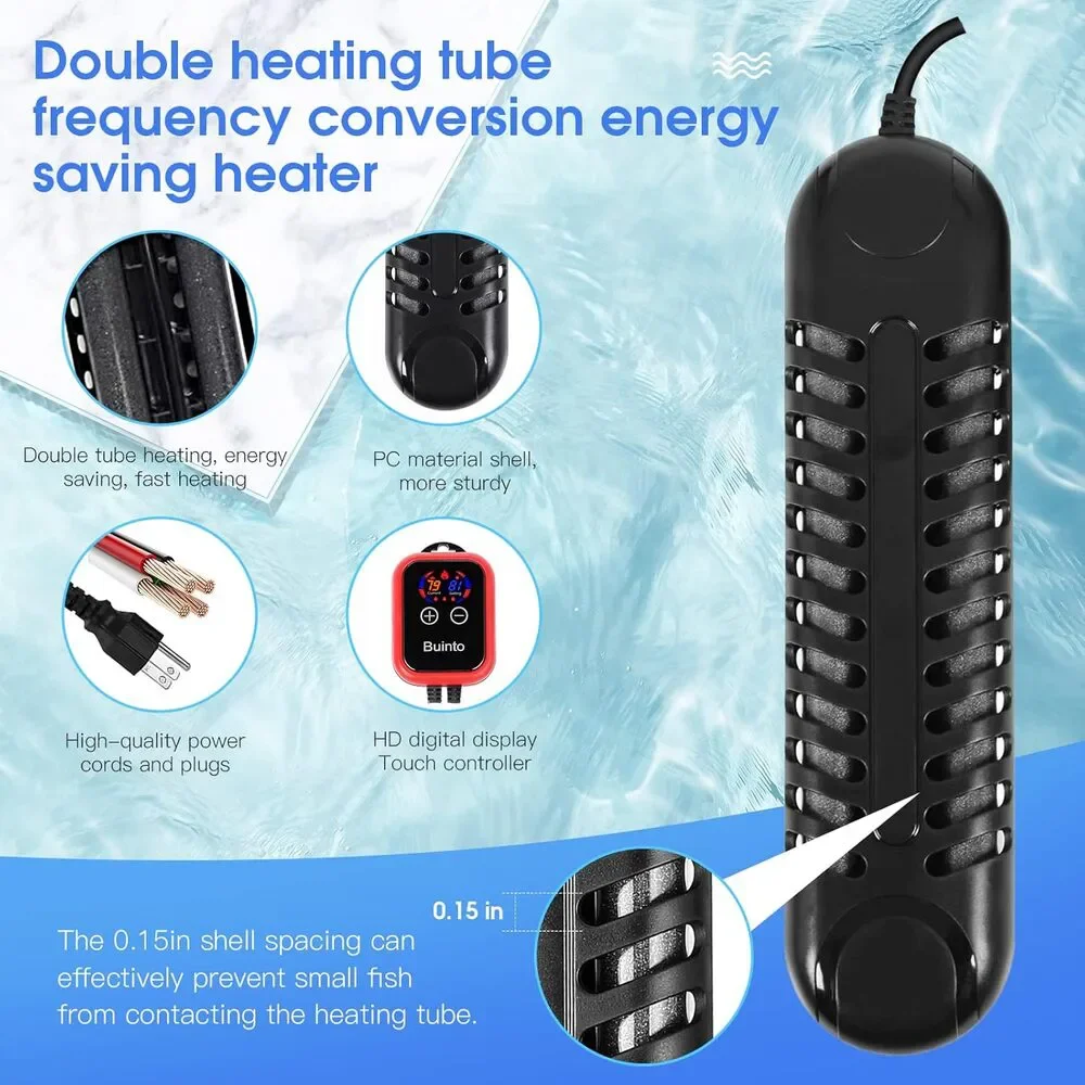 Buinto Fish Tank, Aquarium, Small Pond Heater. 800W, 1200W Double-Tube Heating